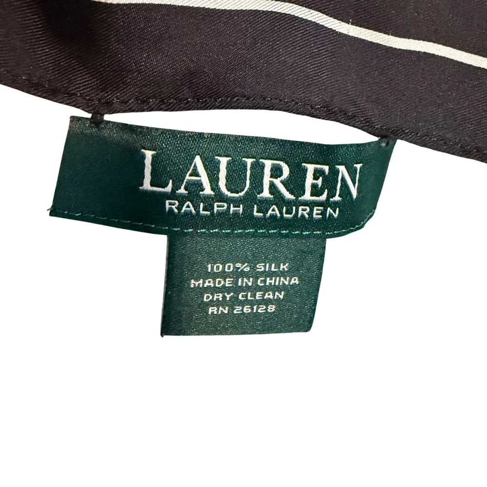Lauren Ralph Lauren Black White Pinstripe 100% Silk Scarf Preppy Classic